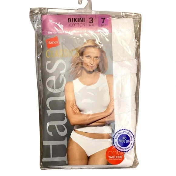 Vintage Hanes Classic White 3 Pack Ringspun Cotton Bikinis, Size 7 New Old Stock - Picture 1 of 6